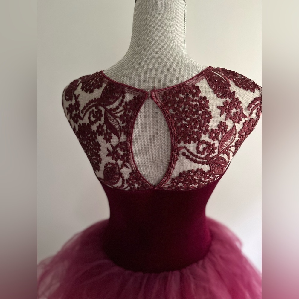 Revolution Dancewear RC18542 Size SA Burgundy Velvet with Lace & Tulle Skirt - Picture 6 of 11